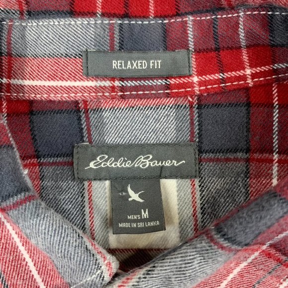 Eddie Bauer Mens Shirt Medium Red Plaid Flannel Button Up Long Sleeve Relaxed - Picture 4 of 8